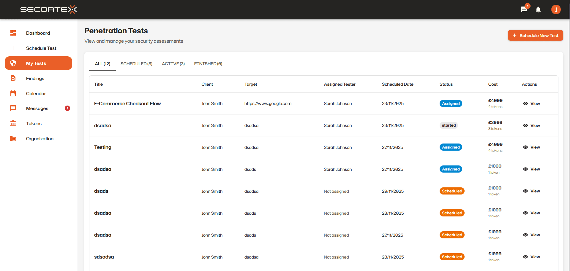 Managed services dashboard